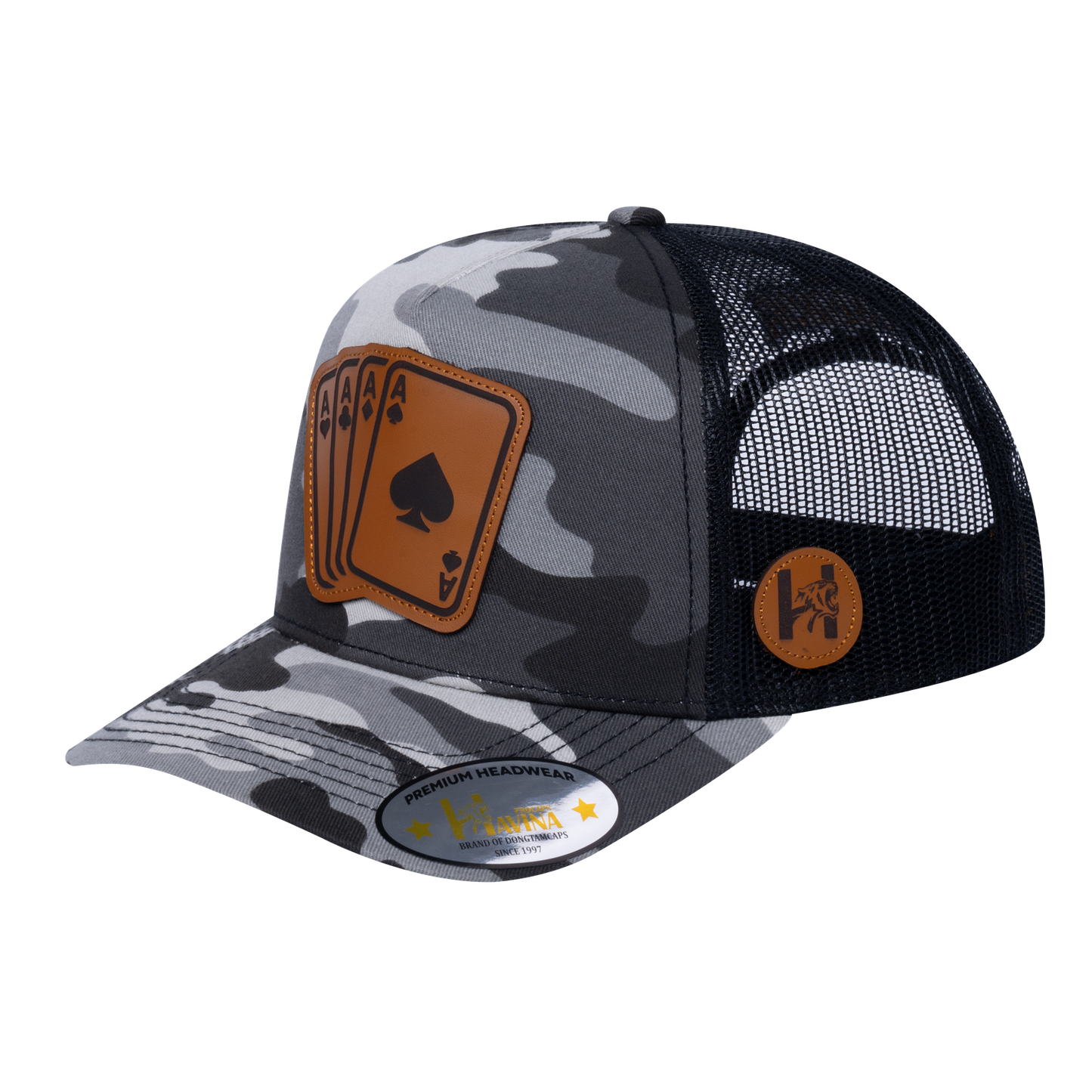 Winner Poker 10JQKA 5-Panel Trucker Hat - Grey Camo front / Black back / WINNER2