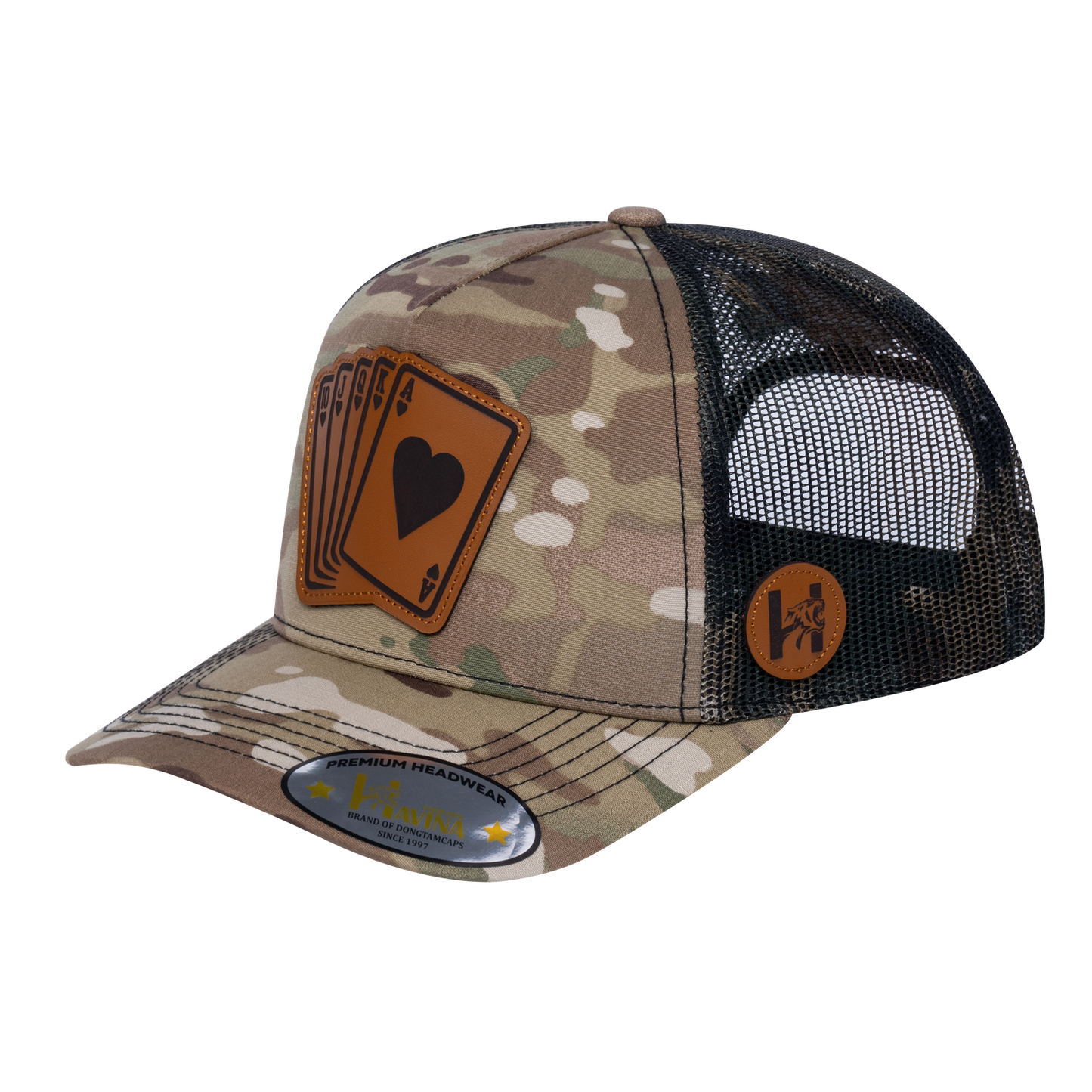 Poker 10JQKA 5-Panel Trucker Hat - Khaki Camo front / Green Camo back / POKER2