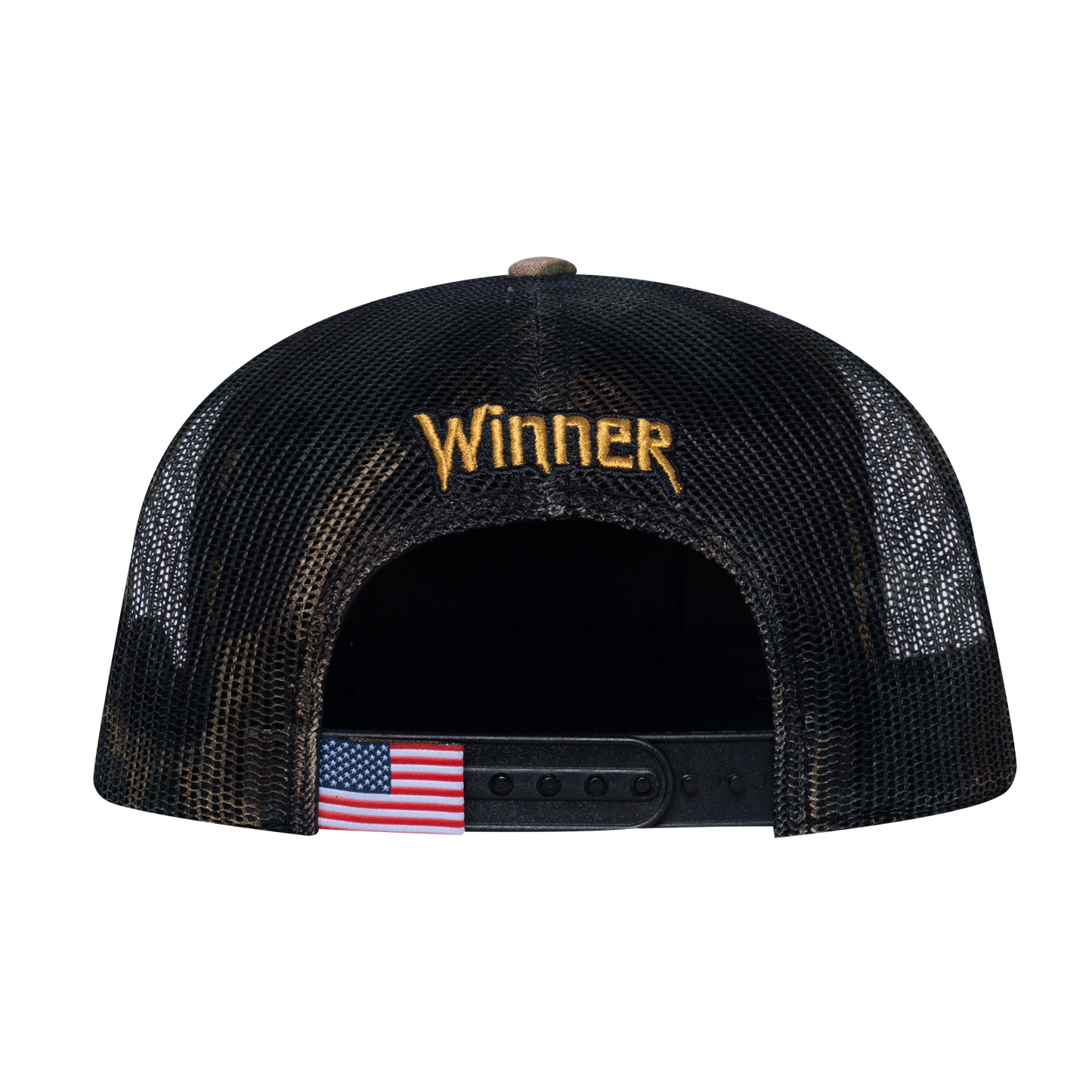 Winner Poker 10JQKA 5-Panel Trucker Hat - Khaki Camo front / Green Camo back / WINNER1