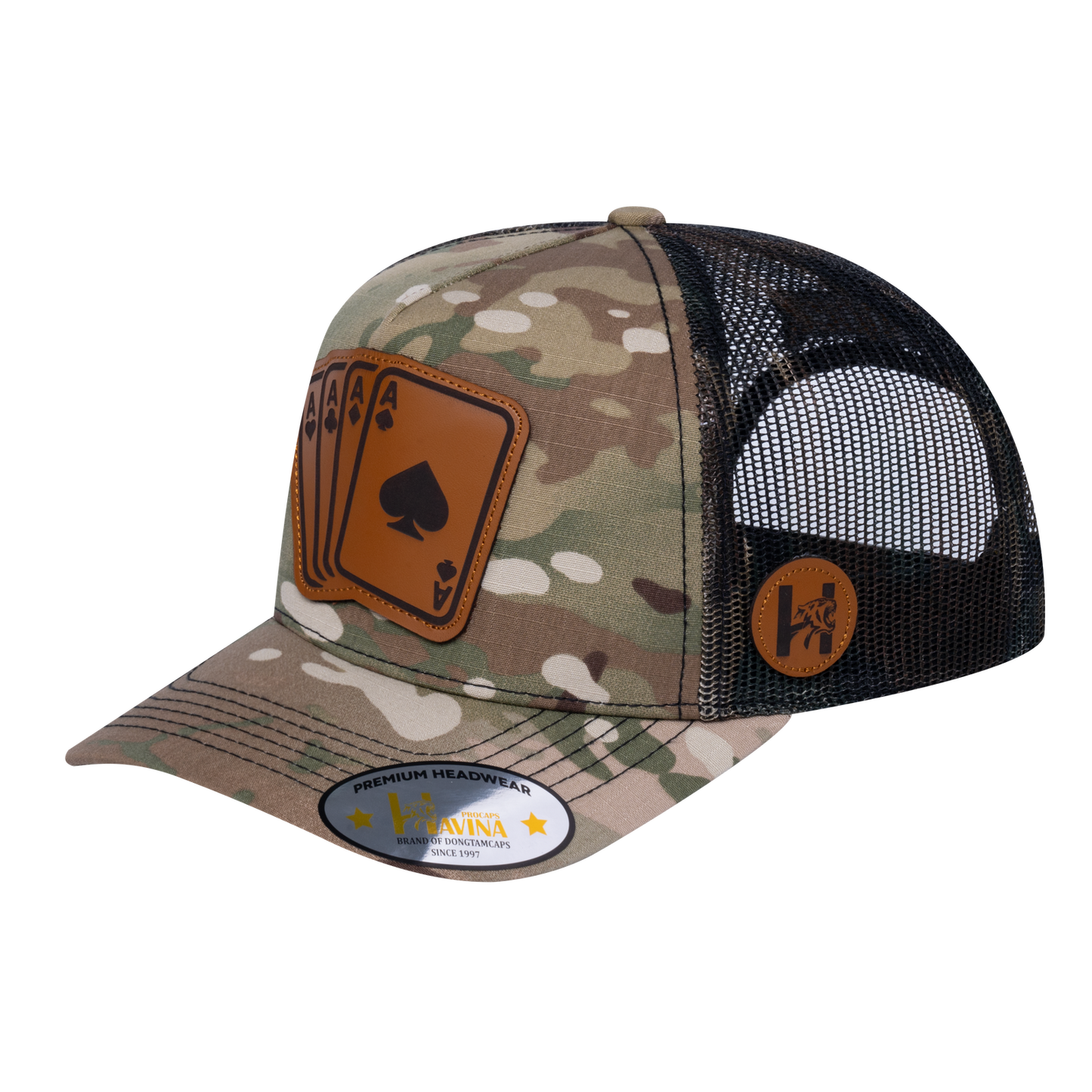 Winner Poker 10JQKA 5-Panel Trucker Hat - Khaki Camo front / Green Camo back / WINNER2