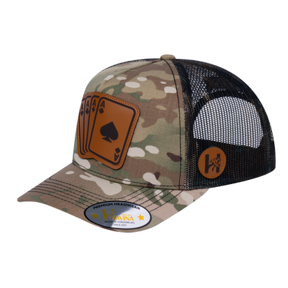 Winner Poker 10JQKA 5-Panel Trucker Hat - Khaki Camo front / Green Camo back / WINNER2