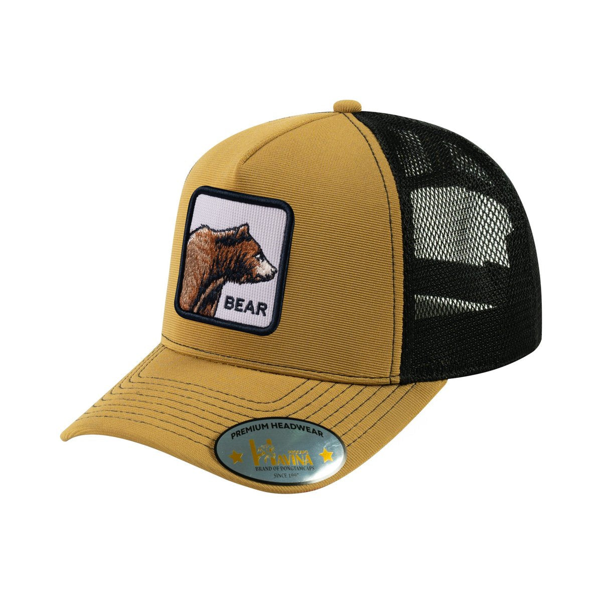 Bear V2 5-Panel Trucker Hat with Light Brown front and Black back