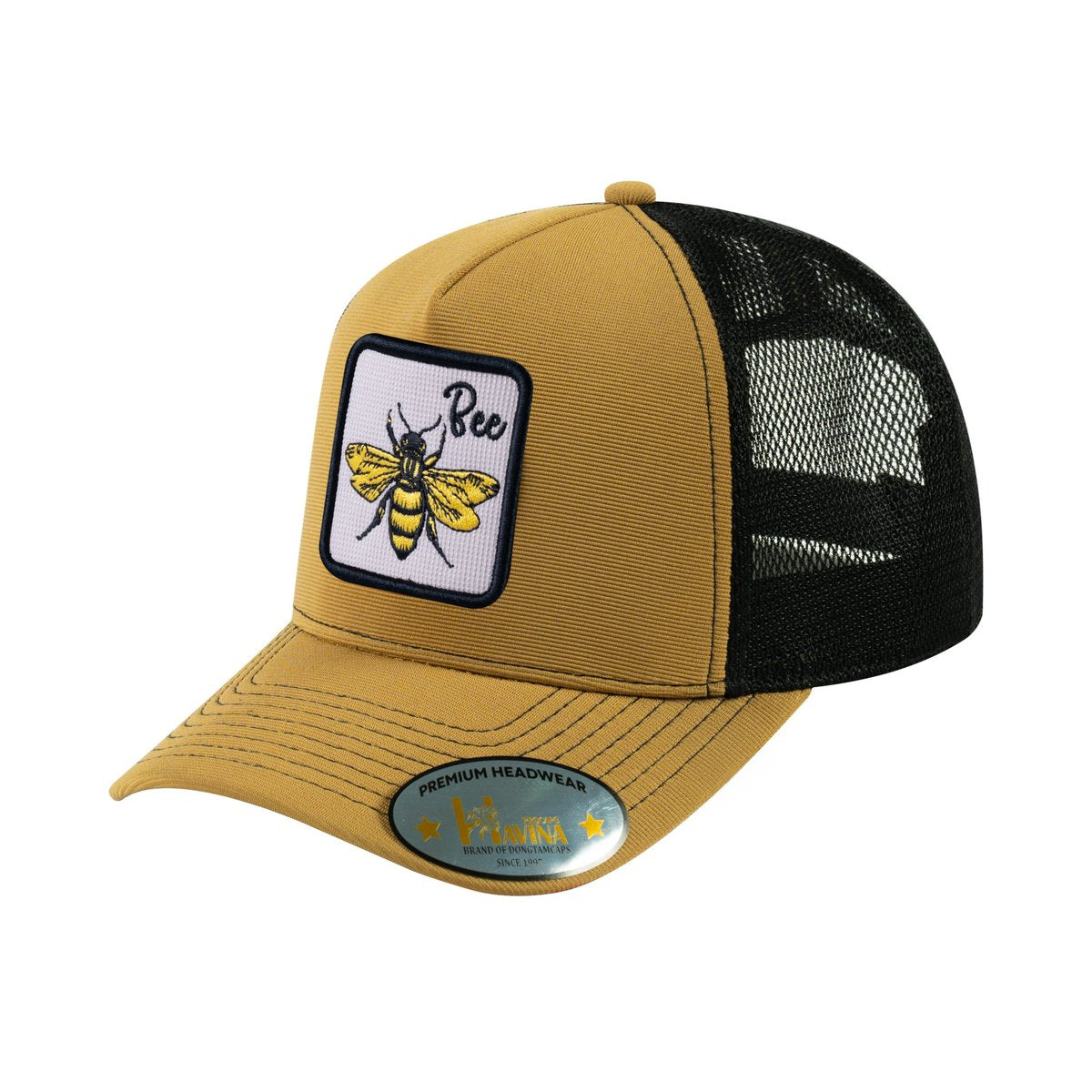 Bee V2 5-Panel Trucker Hat with Light Brown front and Black back
