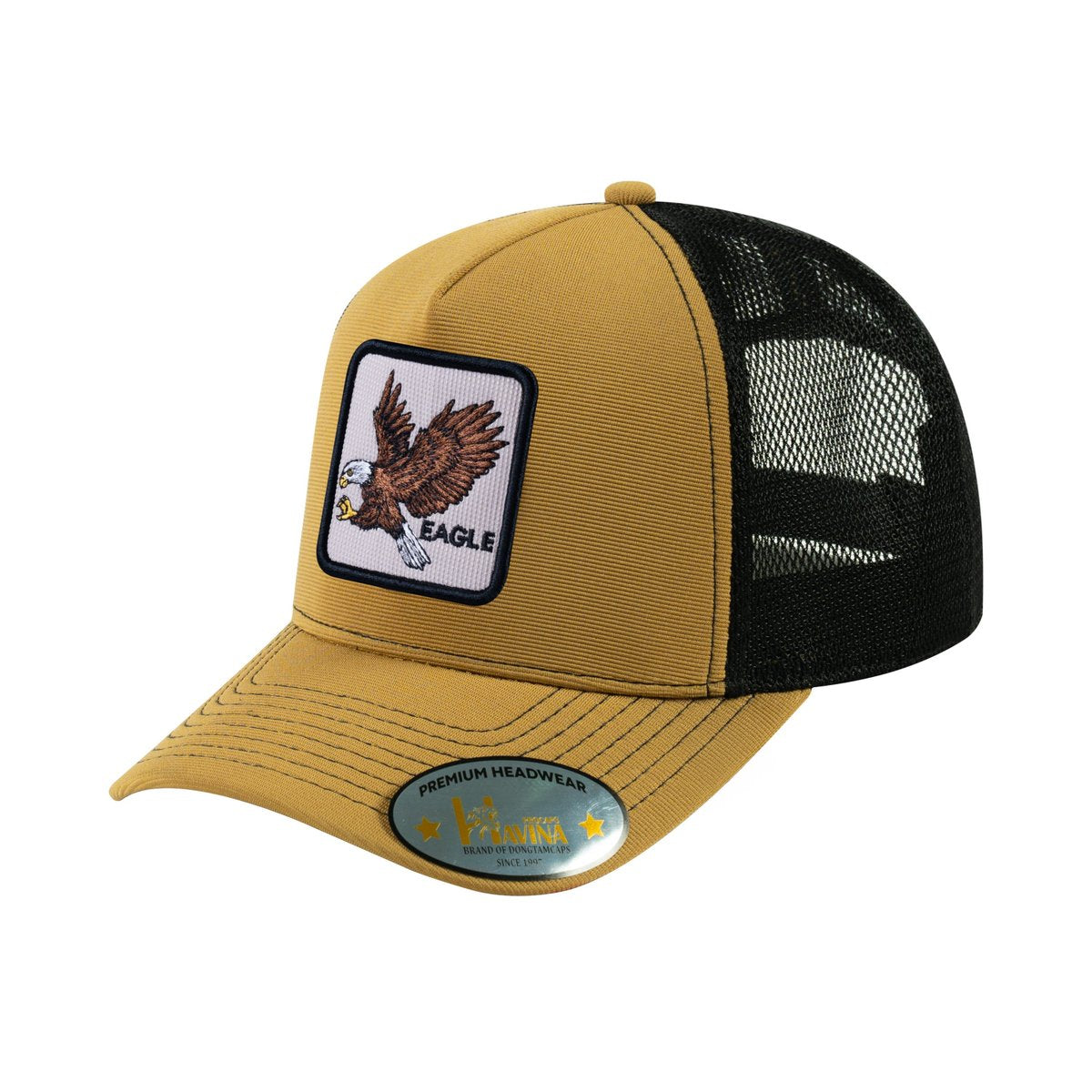 Eagle V2 5-Panel Trucker Hat with Light Brown front and Black back
