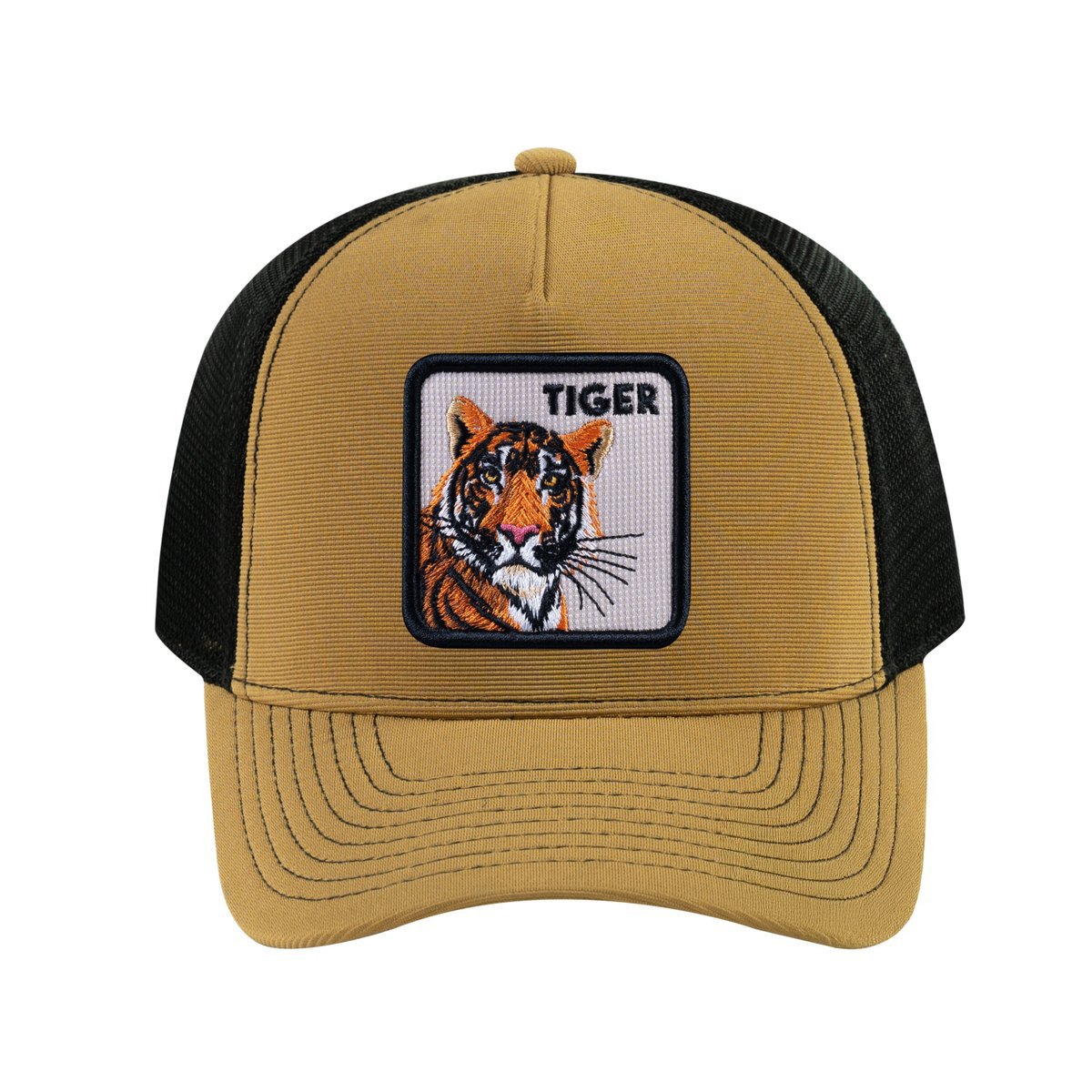 Tiger V2 5-Panel Trucker Hat with Light Brown front and Black back