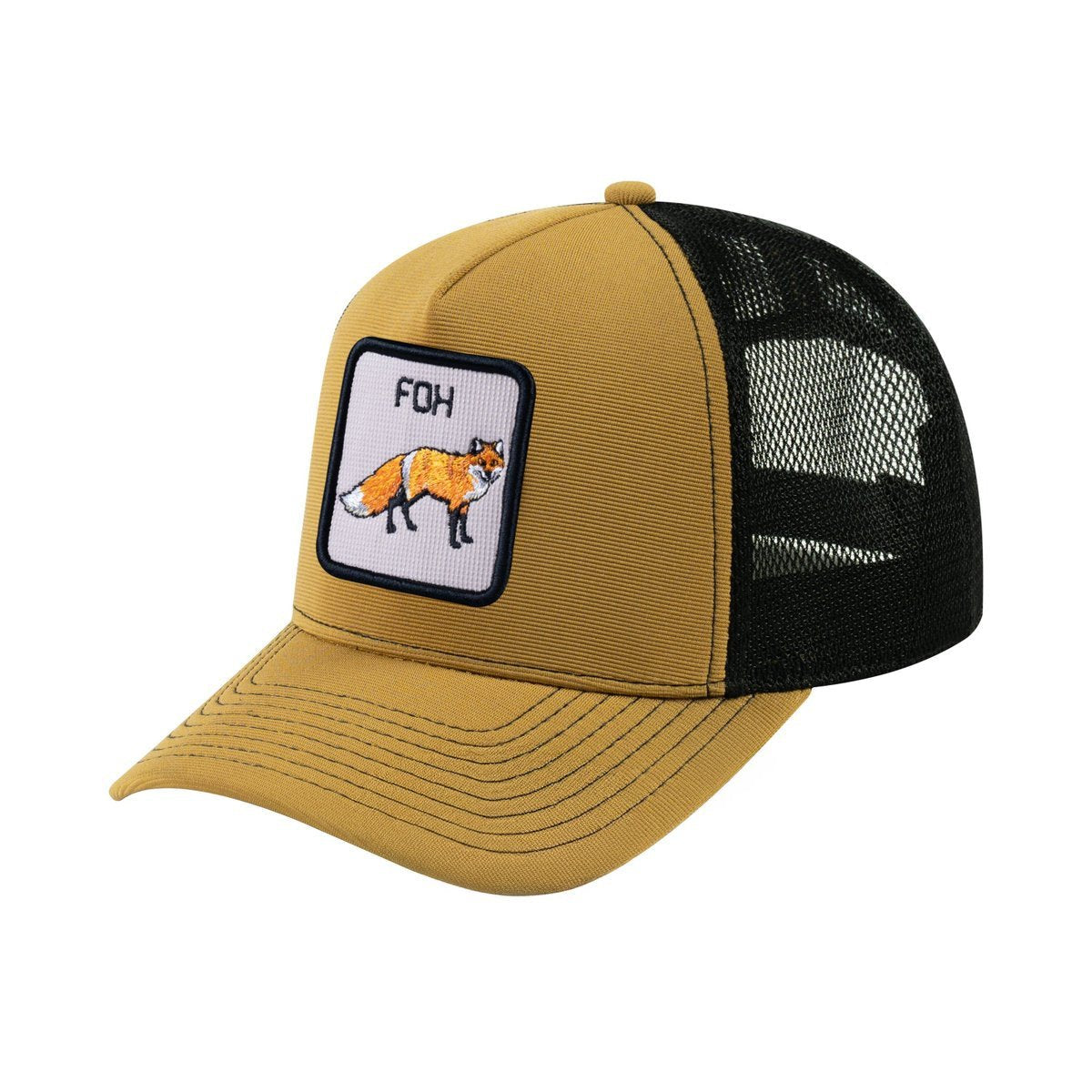 Fox V2 5-Panel Trucker Hat with Light Brown front and Black back