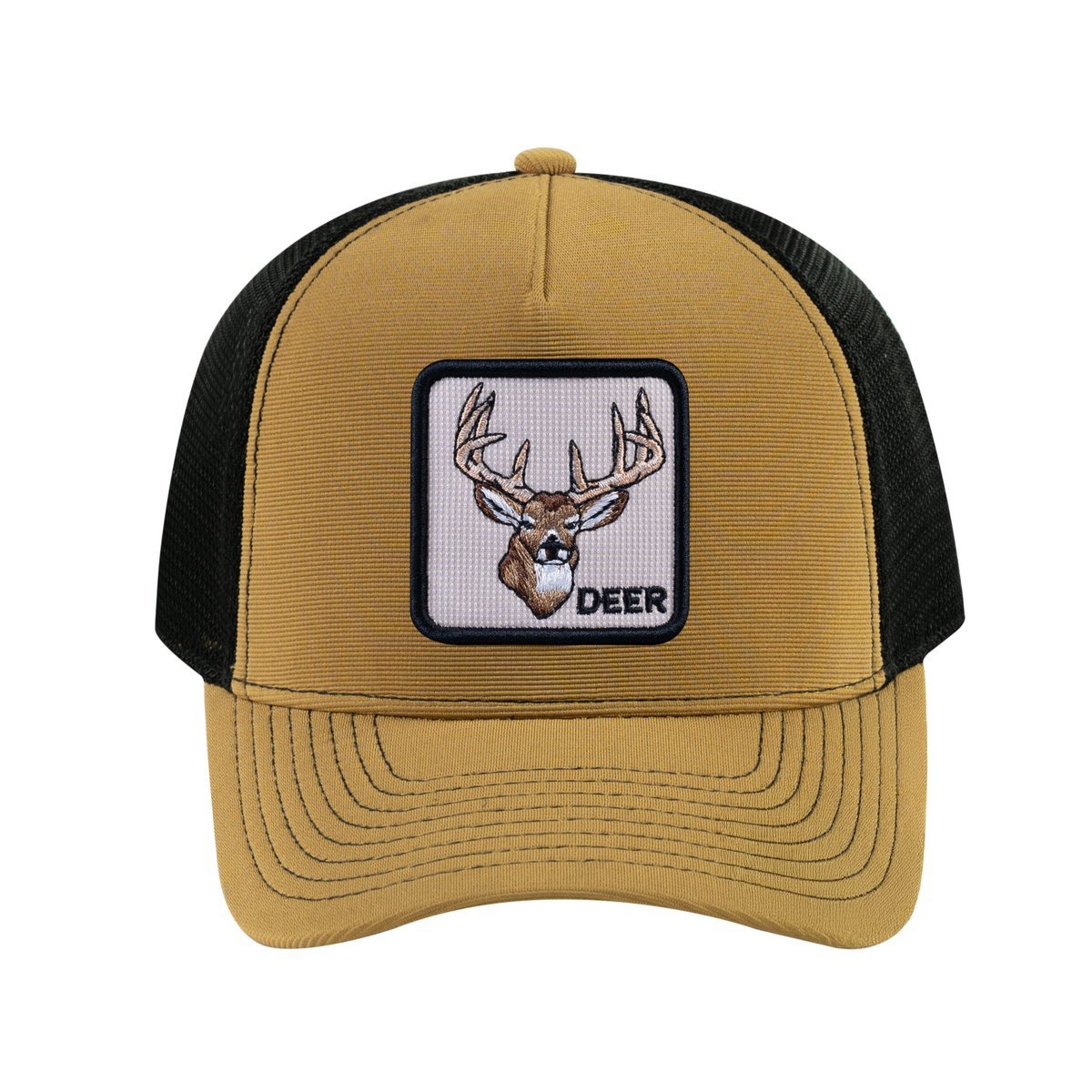 Deer V2 5-Panel Trucker Hat with Light Brown front and Black back