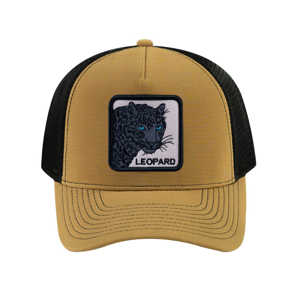 Leopard V2 5-Panel Trucker Hat with Light Brown front and Black back
