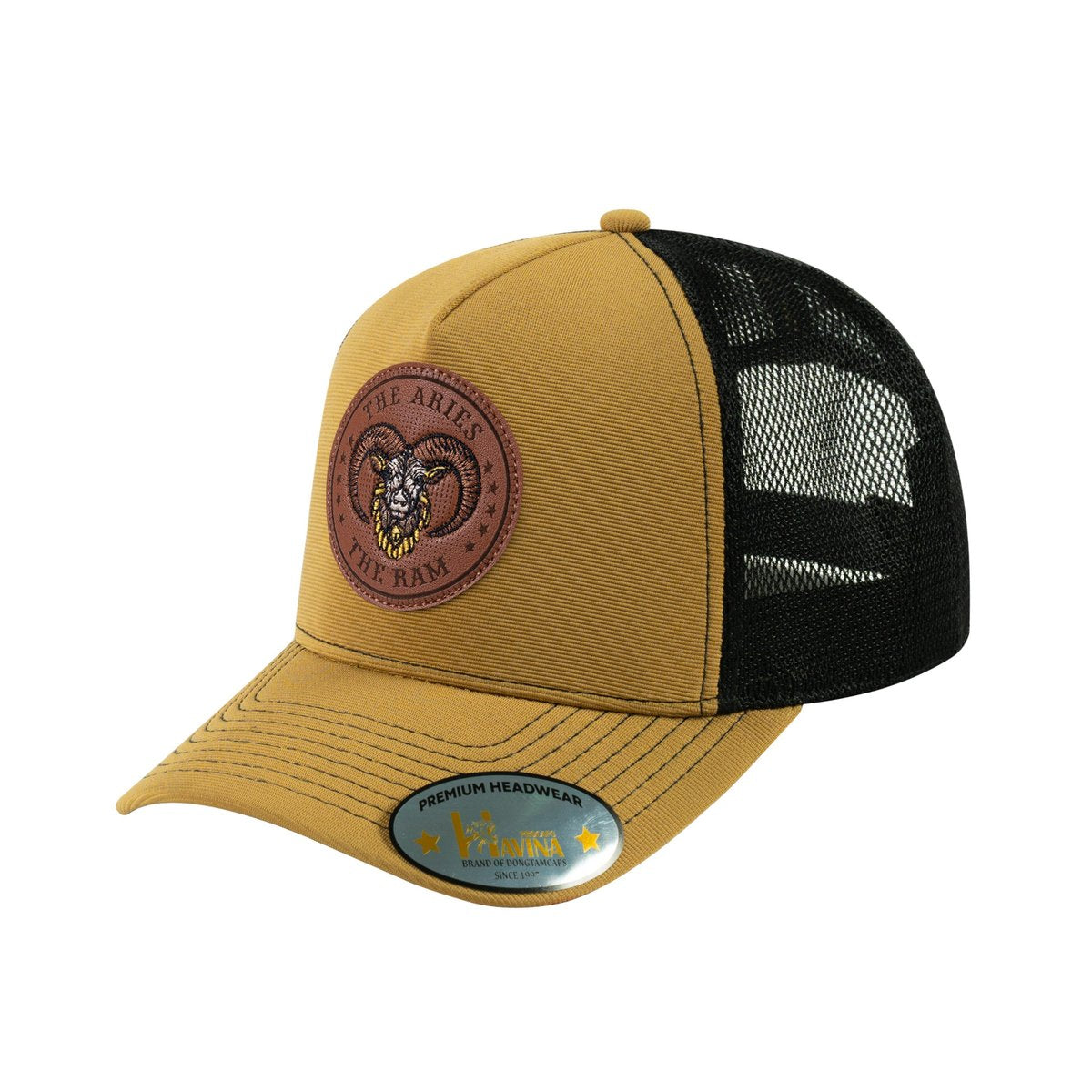 Aries Zodiac V2 5-Panel Trucker Hat with Light Brown front and Black back