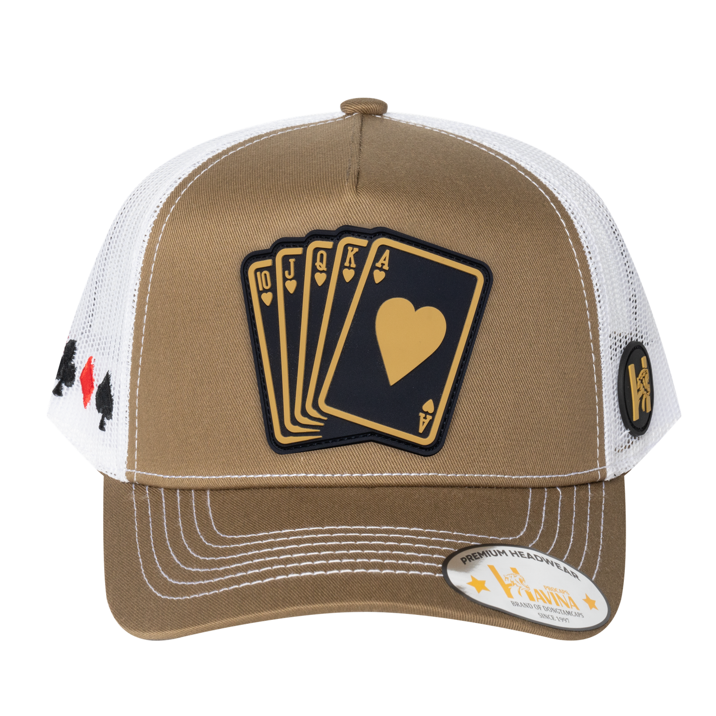 Poker 10JQKA 5-Panel Trucker Hat - Light Brown front / White back / POKER1