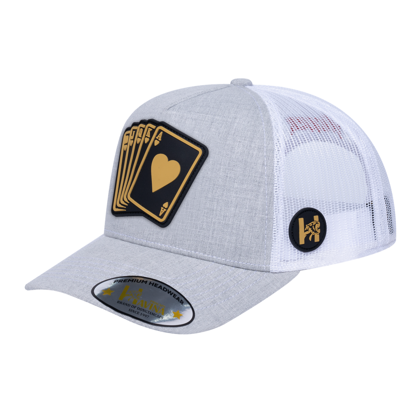 Poker 10JQKA 5-Panel Trucker Hat - Light Grey Heather front / White back / POKER1