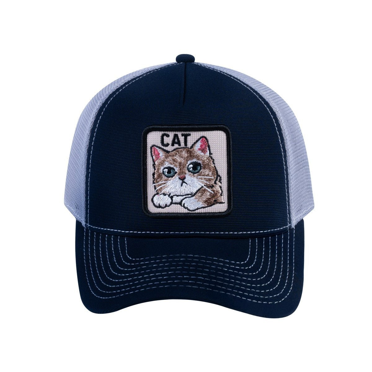 Cat V2 5-Panel Trucker Hat with Navy front and Light Grey back