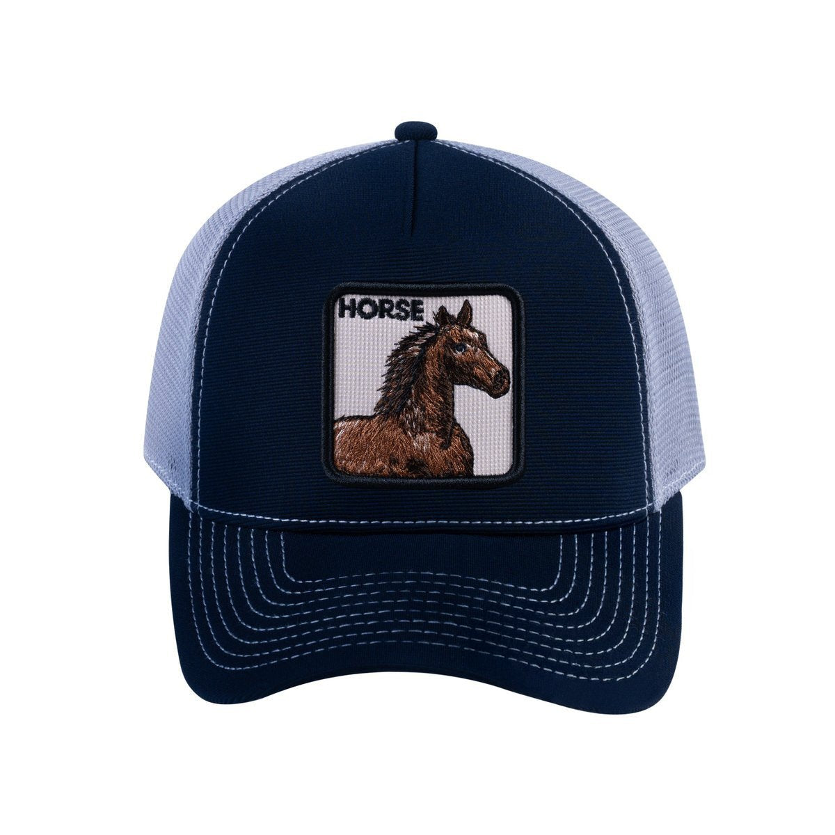 Horse V2 5-Panel Trucker Hat with Navy front and Light Grey back