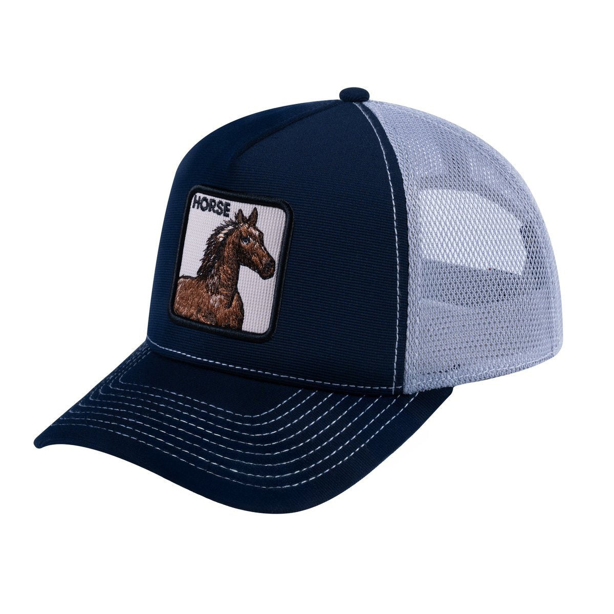 Horse V2 5-Panel Trucker Hat with Navy front and Light Grey back