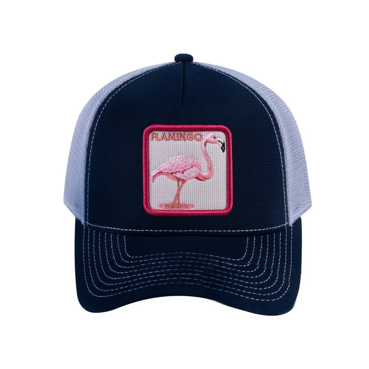 Flamingo V2 5-Panel Trucker Hat with Navy front and Light Grey back