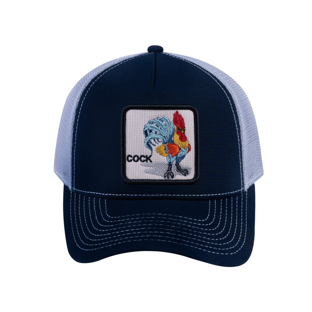 Chicken V2 5-Panel Trucker Hat with Navy front and Light Grey back