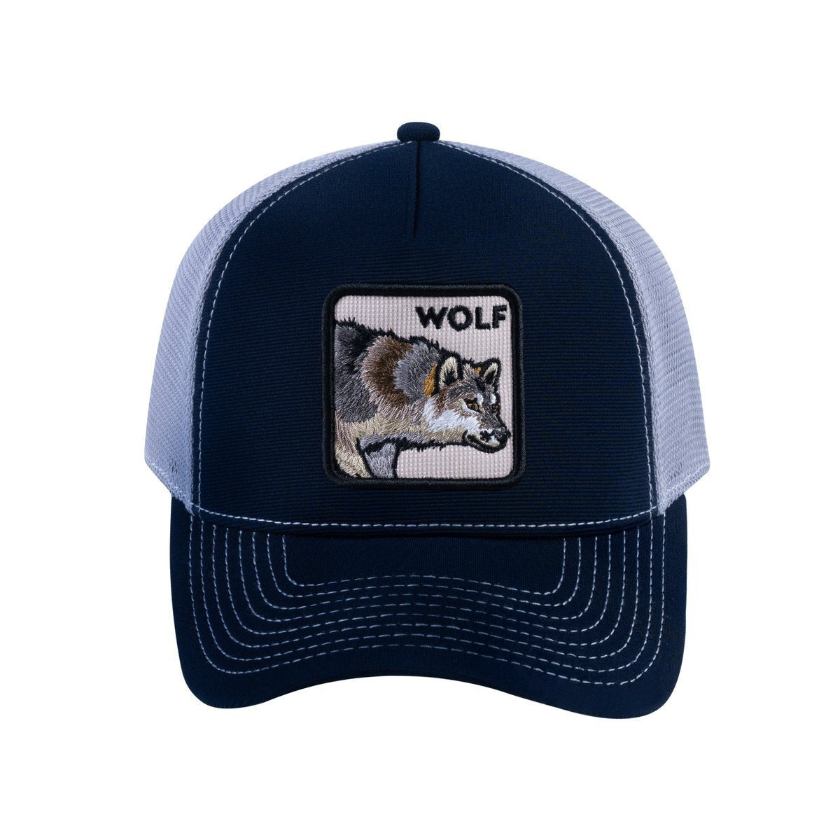 Wolf V2 5-Panel Trucker Hat with Navy front and Light Grey back