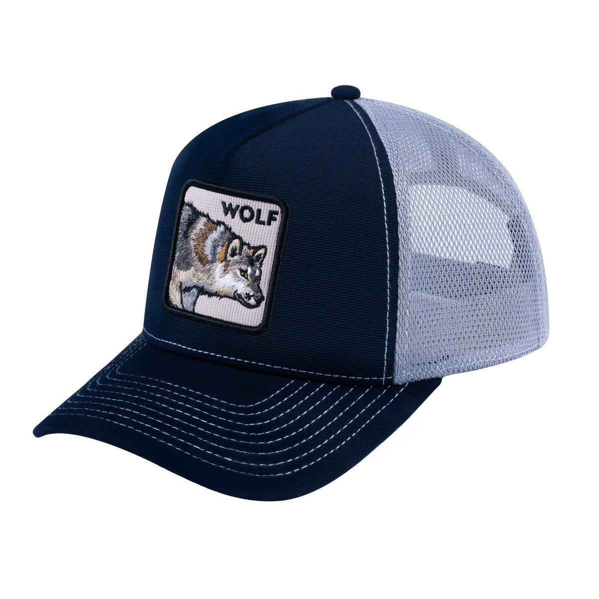 Wolf V2 5-Panel Trucker Hat with Navy front and Light Grey back