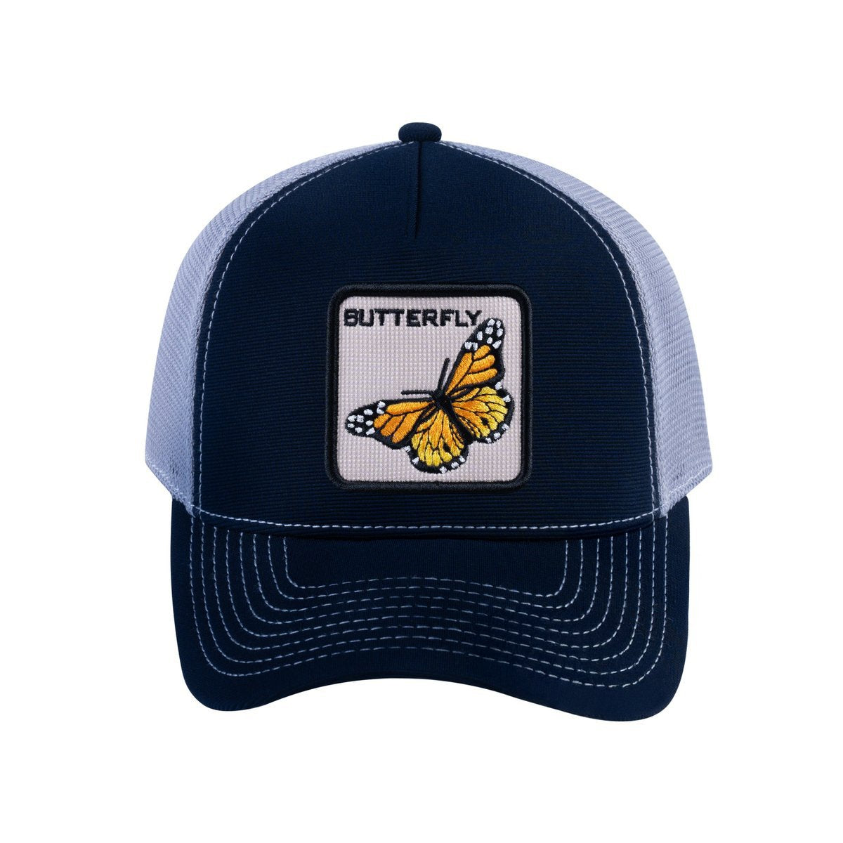 Butterfly V2 5-Panel Trucker Hat with Navy front and Light Grey back