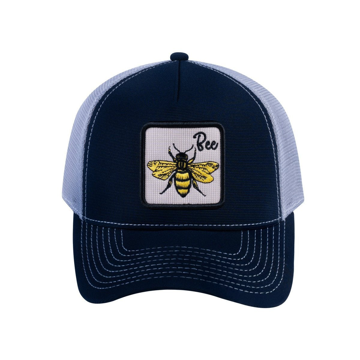 Bee V2 5-Panel Trucker Hat with Navy front and Light Grey back