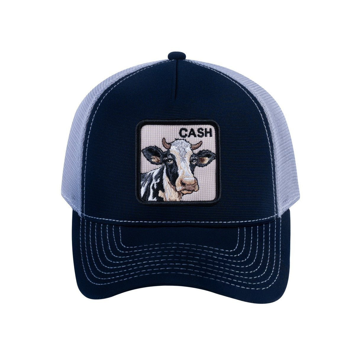 Cow V2 5-Panel Trucker Hat with Navy front and Light Grey back