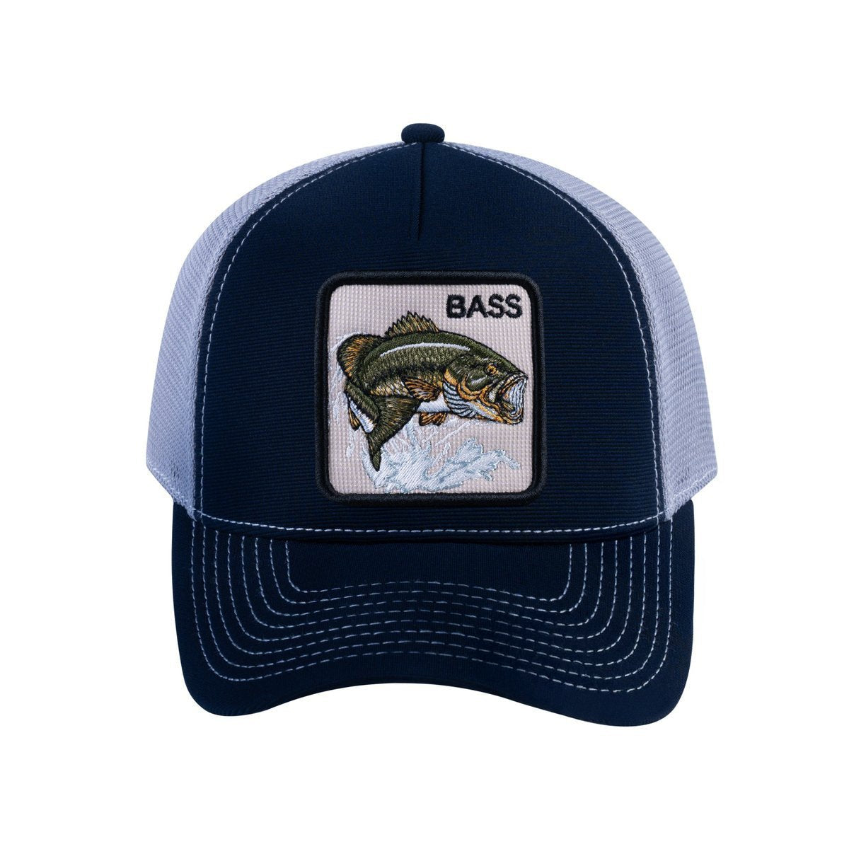 Bass V2 5-Panel Trucker Hat with Navy front and Light Grey back