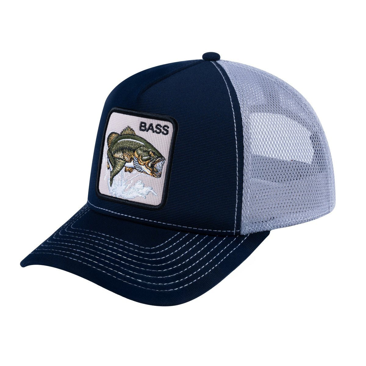 Bass V2 5-Panel Trucker Hat with Navy front and Light Grey back