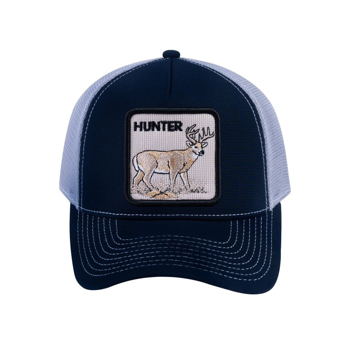 Hunter V2 5-Panel Trucker Hat with Navy front and Light Grey back