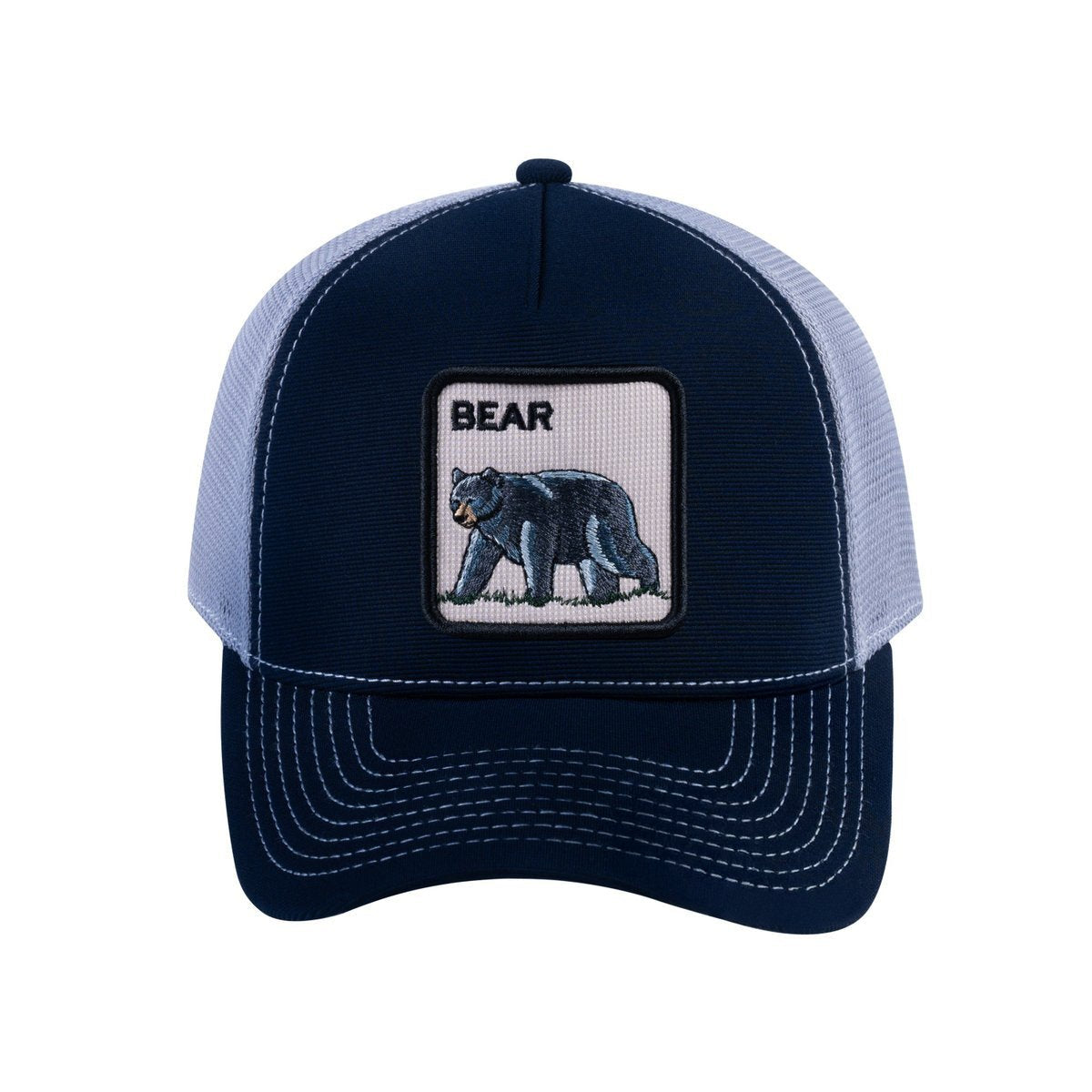 Bear V2 5-Panel Trucker Hat with Navy front and Light Grey back