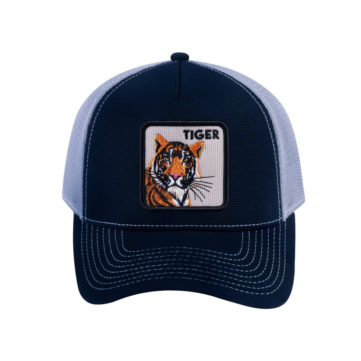 Tiger V2 5-Panel Trucker Hat with Navy front and Light Grey back