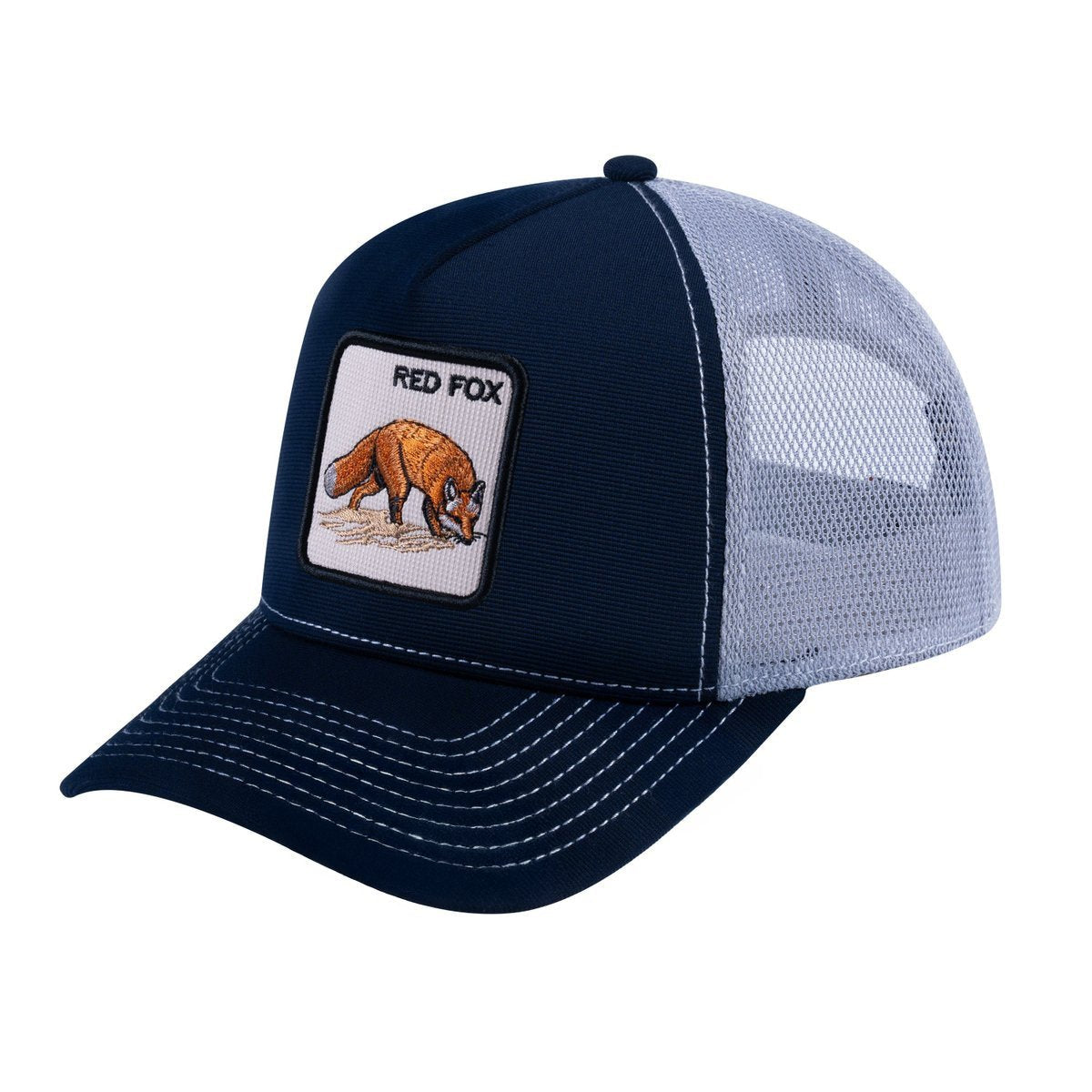Red Fox V2 5-Panel Trucker Hat with Navy front and Light Grey back