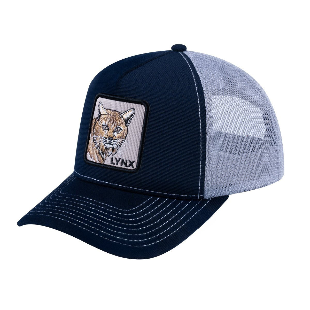 Lynx V2 5-Panel Trucker Hat with Navy front and Light Grey back