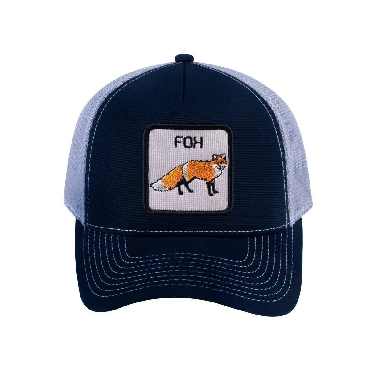 Fox V2 5-Panel Trucker Hat with Navy front and Light Grey back