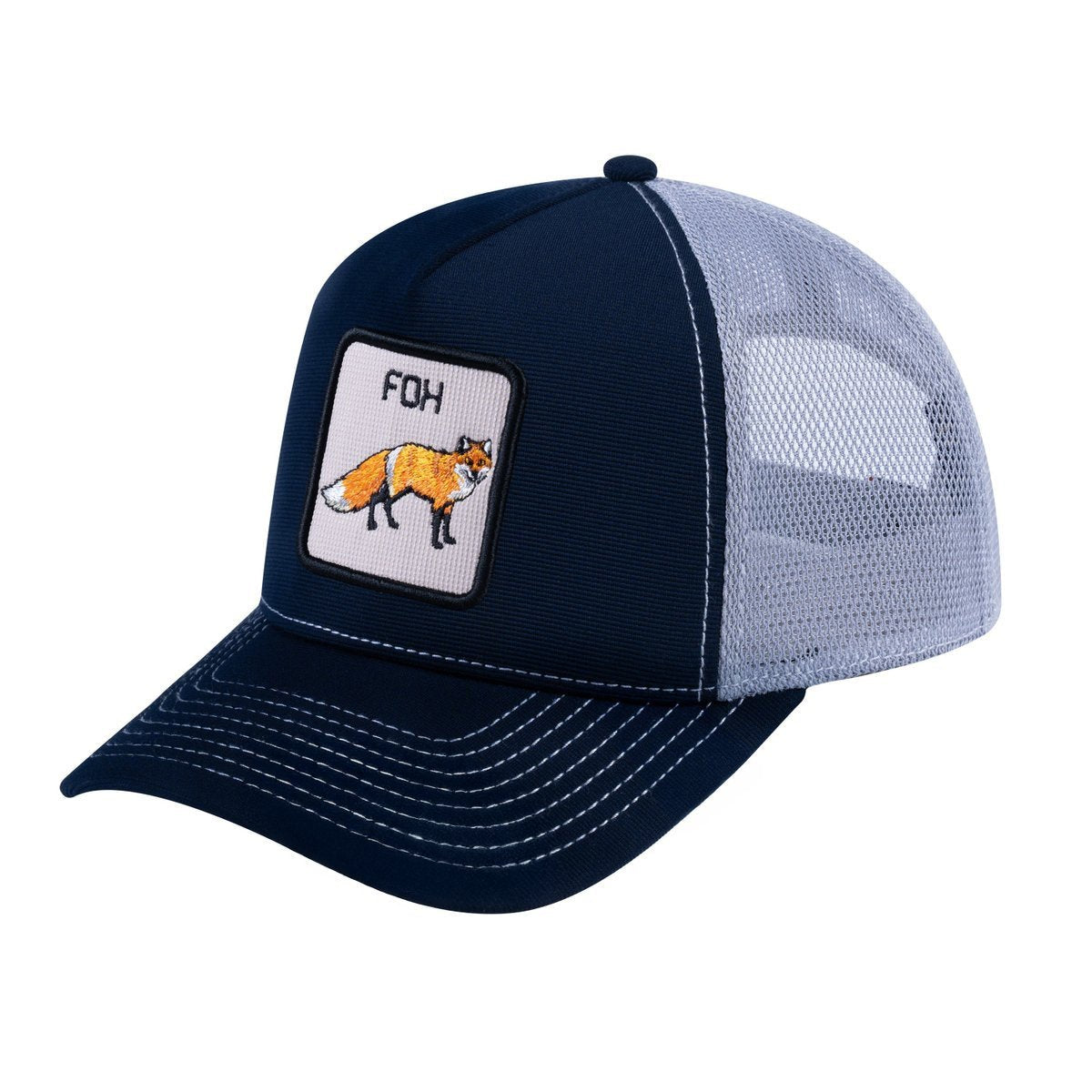 Fox V2 5-Panel Trucker Hat with Navy front and Light Grey back