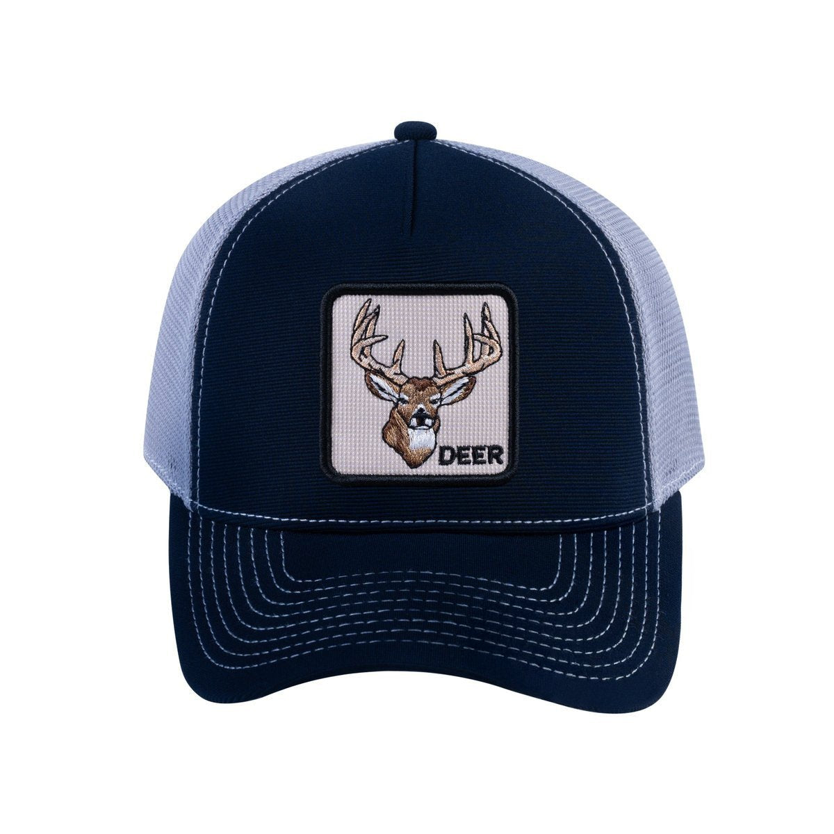 Deer V2 5-Panel Trucker Hat with Navy front and Light Grey back