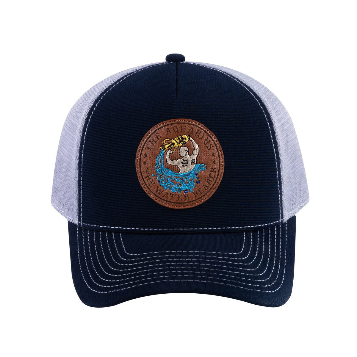 Aquarius Zodiac V2 5-Panel Trucker Hat with Navy front and Light Grey back