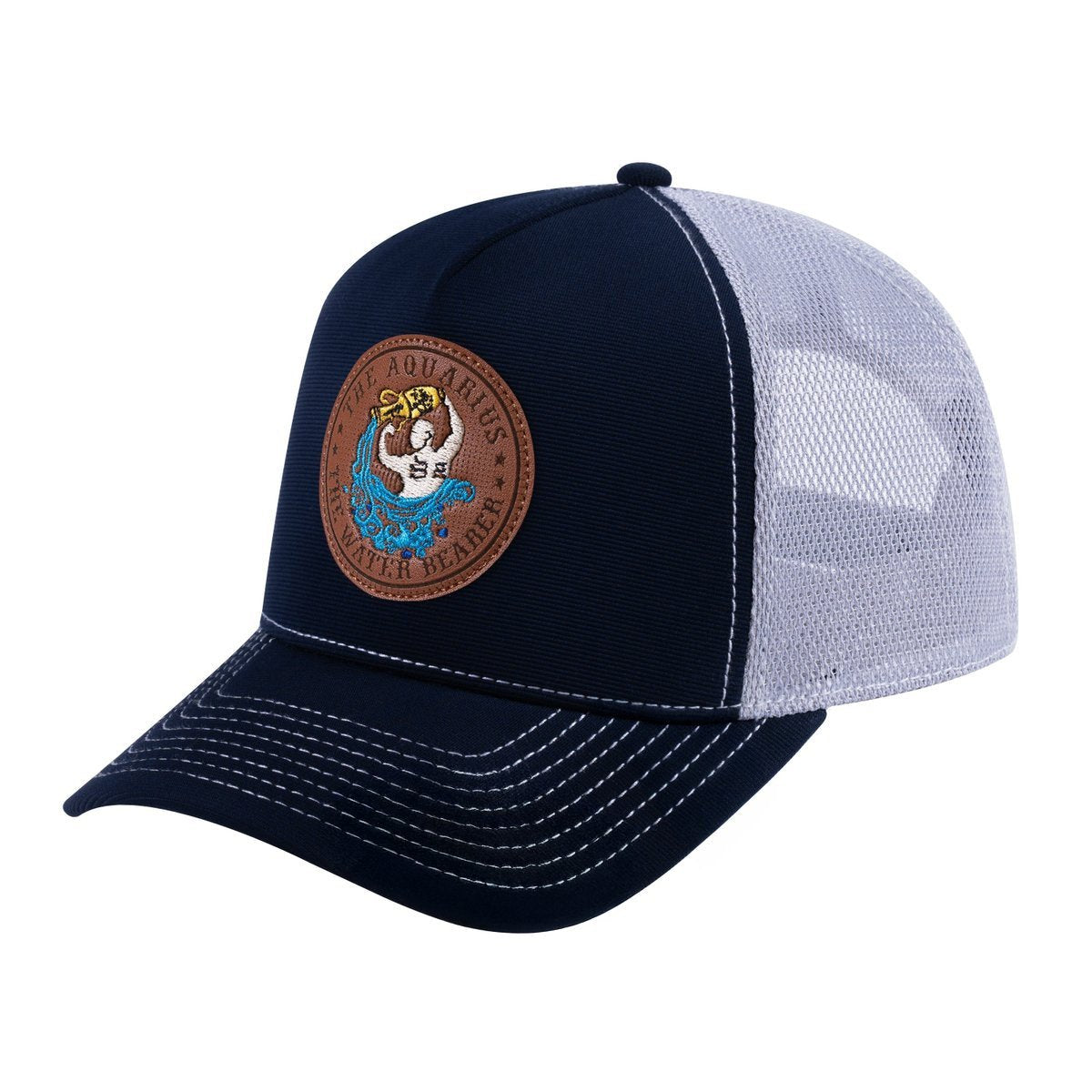 Aquarius Zodiac V2 5-Panel Trucker Hat with Navy front and Light Grey back