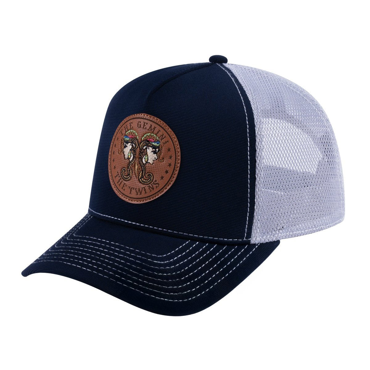 Gemini Zodiac V2 5-Panel Trucker Hat with Navy front and Light Grey back