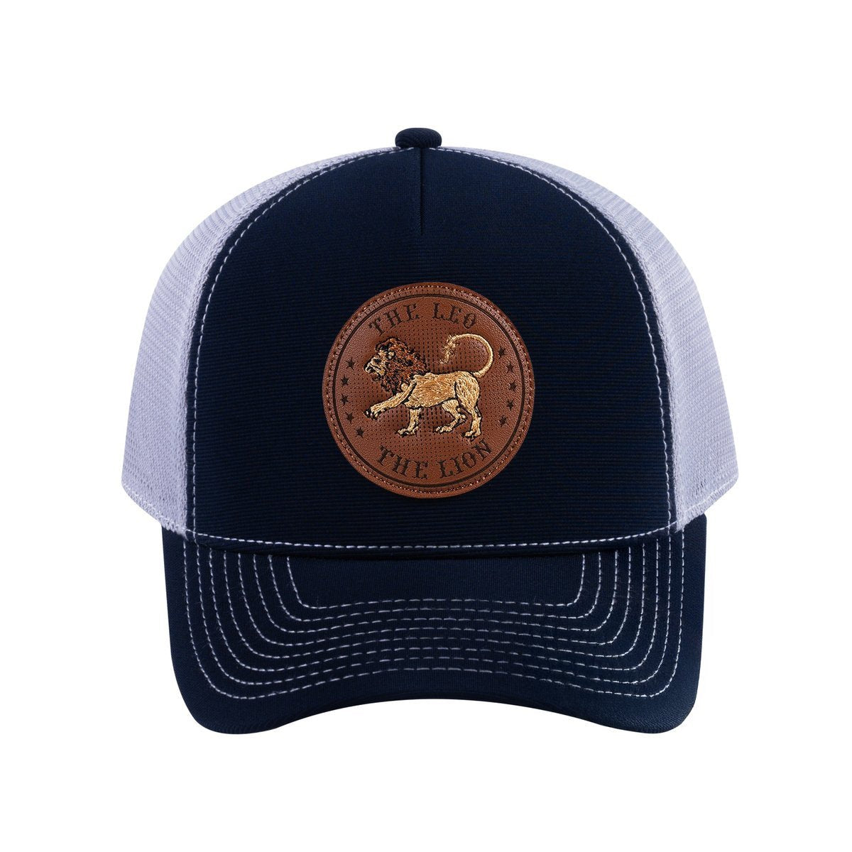 Leo Zodiac V2 5-Panel Trucker Hat with Navy front and Light Grey back