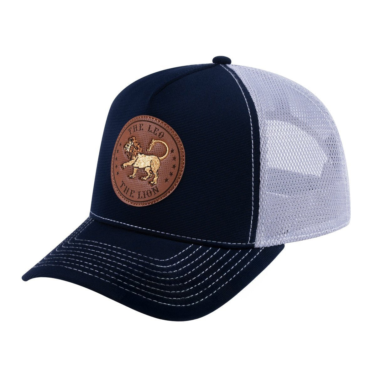 Leo Zodiac V2 5-Panel Trucker Hat with Navy front and Light Grey back