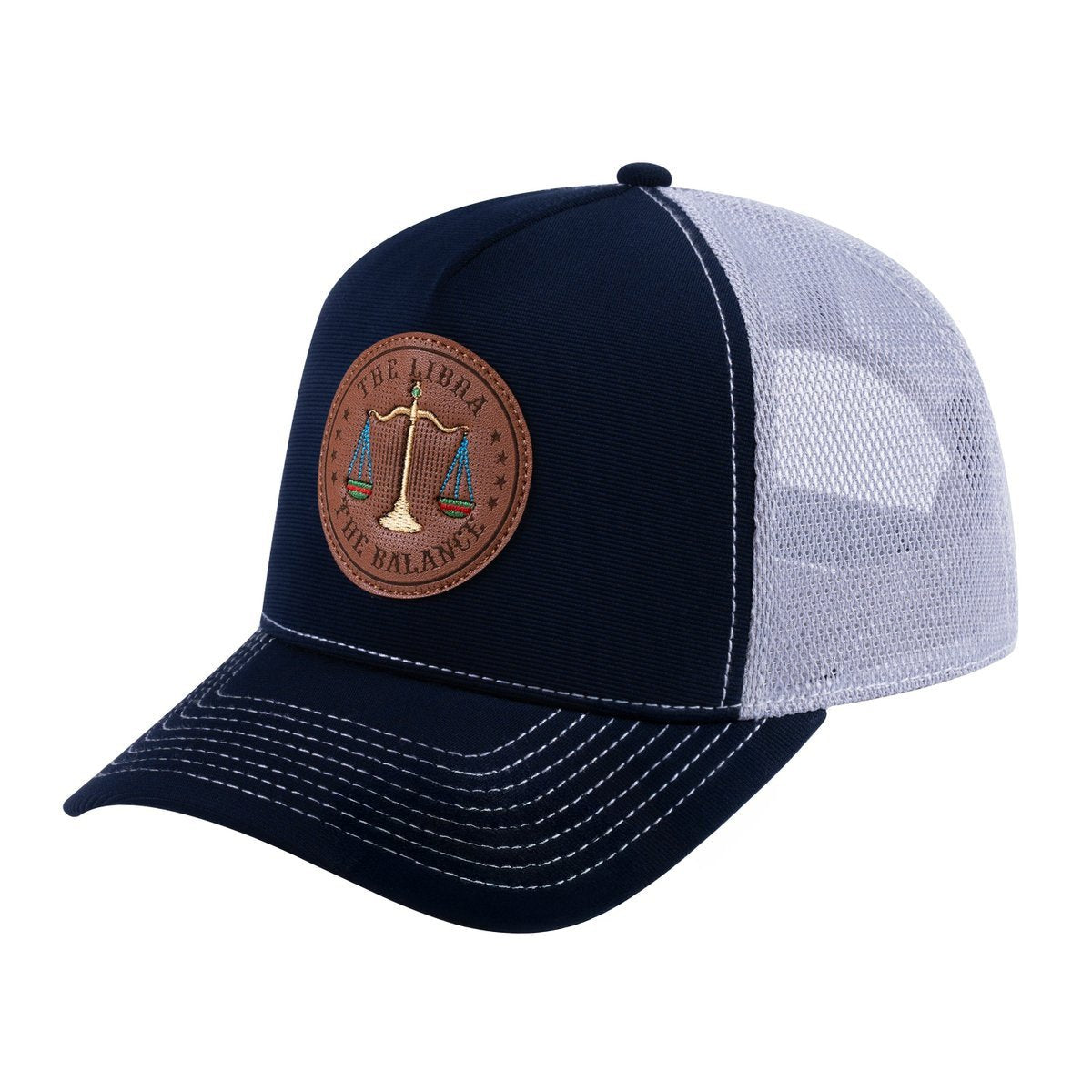 Libra Zodiac V2 5-Panel Trucker Hat with Navy front and Light Grey back
