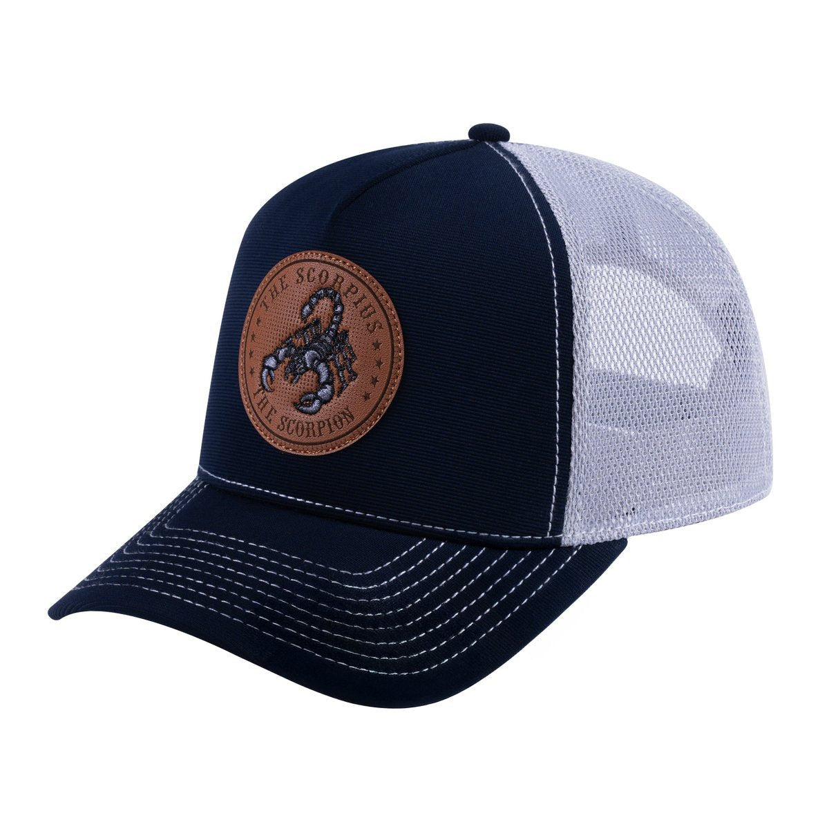 Scorpio Zodiac V2 5-Panel Trucker Hat with Navy front and Light Grey back