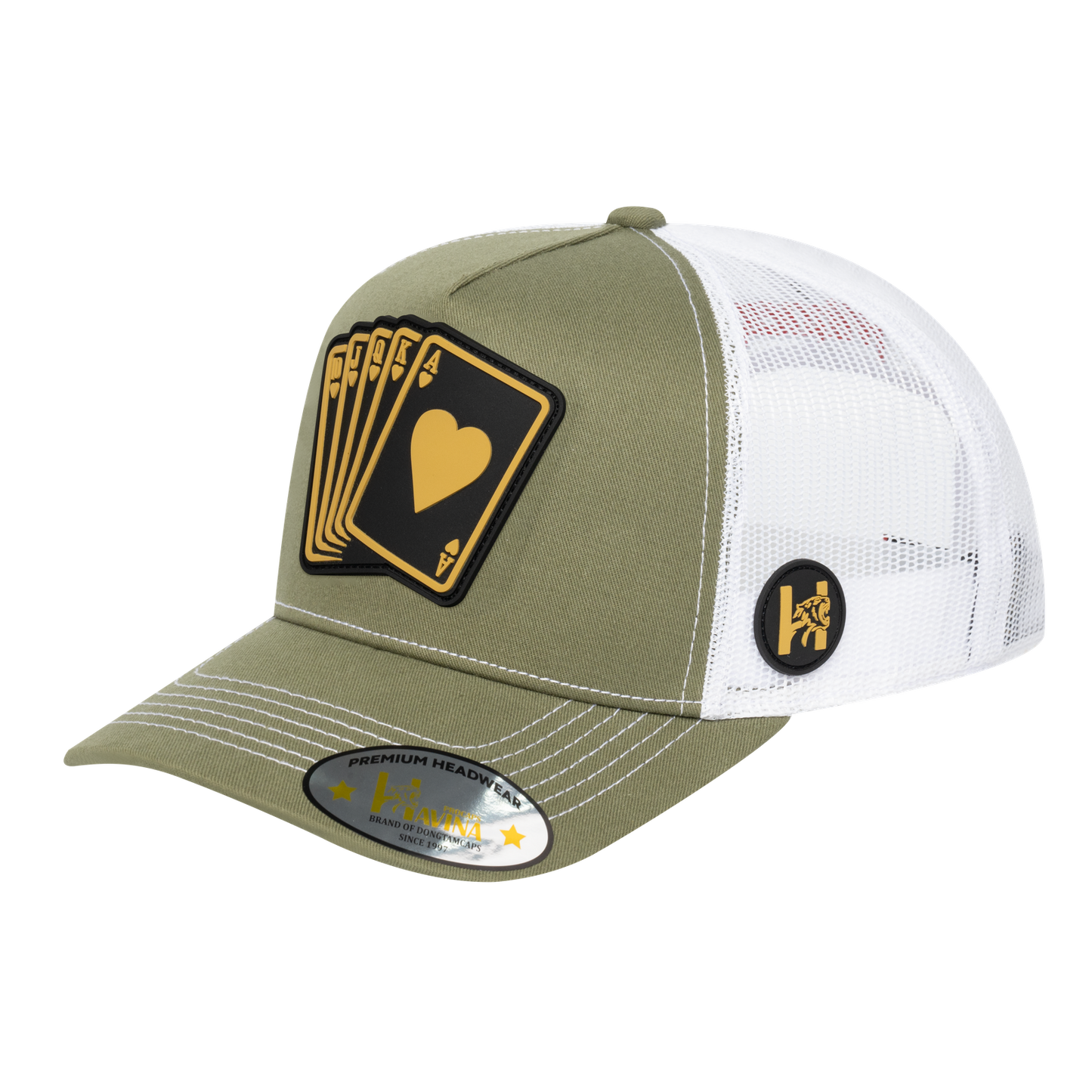 Poker 10JQKA 5-Panel Trucker Hat - Olive front / White back / POKER1