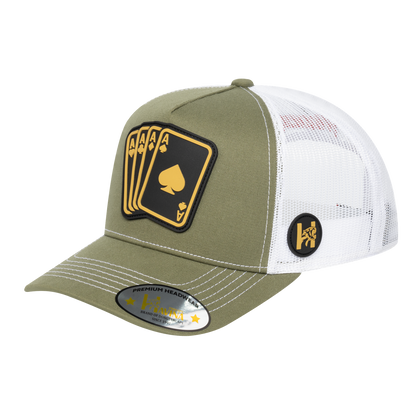 Winner Poker 10JQKA 5-Panel Trucker Hat - Olive front / White back / WINNER1