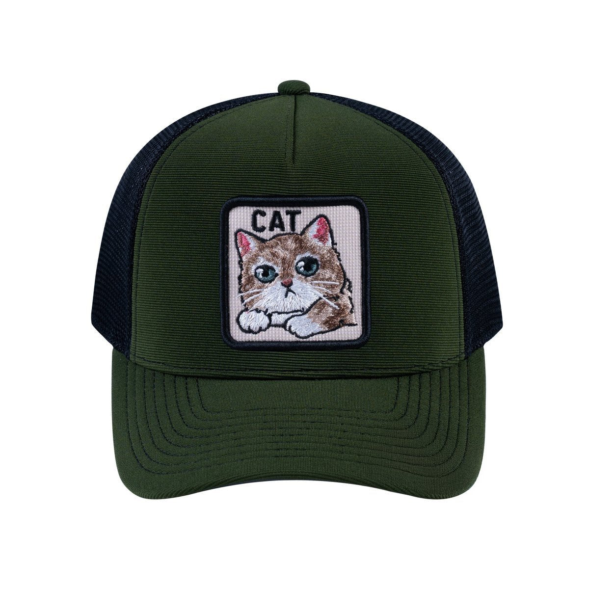 Cat V2 5-Panel Trucker Hat with Olive front and Black back