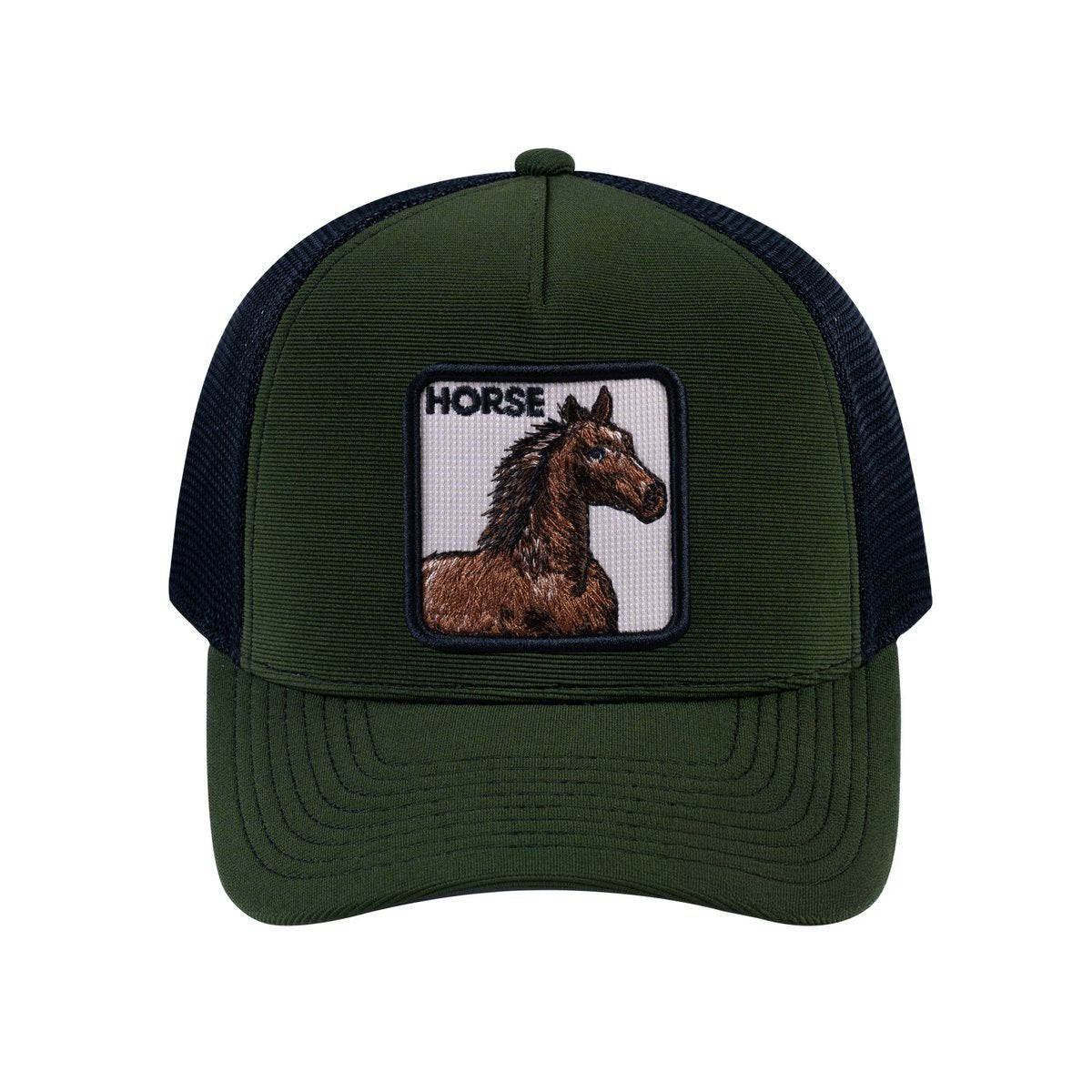 Horse V2 5-Panel Trucker Hat with Olive front and Black back