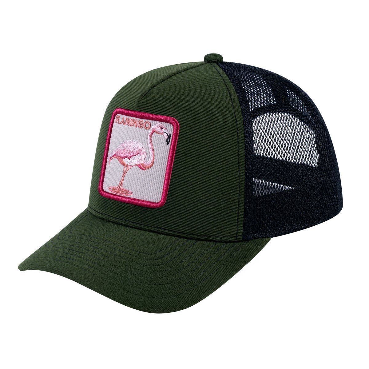 Flamingo V2 5-Panel Trucker Hat with Olive front and Black back