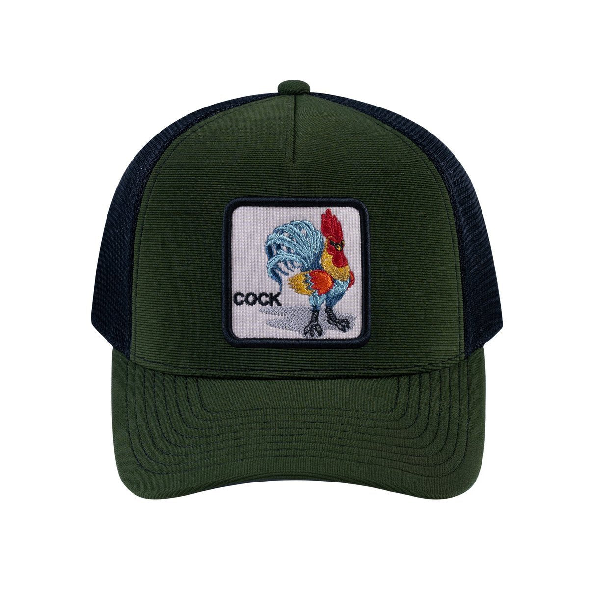 Chicken V2 5-Panel Trucker Hat with Olive front and Black back