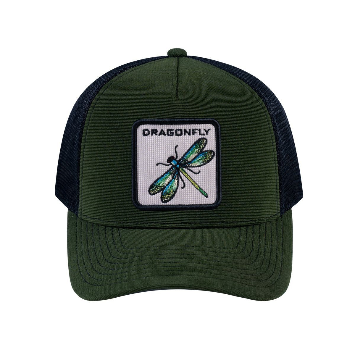 Dragonfly V2 5-Panel Trucker Hat with Olive front and Black back