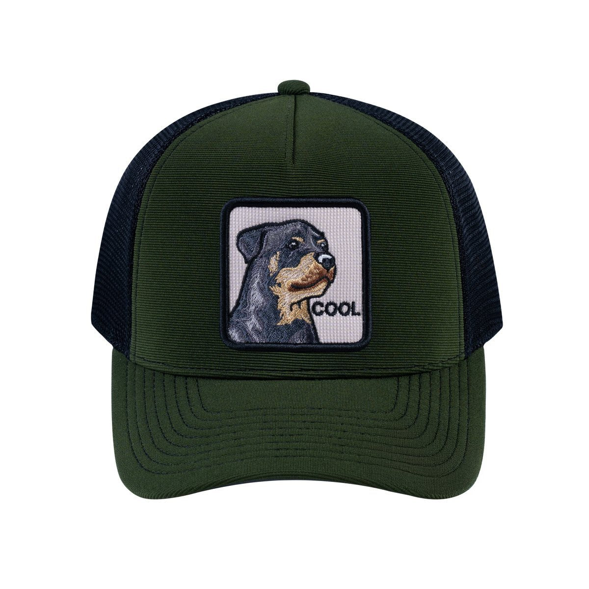 Dog V2 5-Panel Trucker Hat with Olive front and Black back